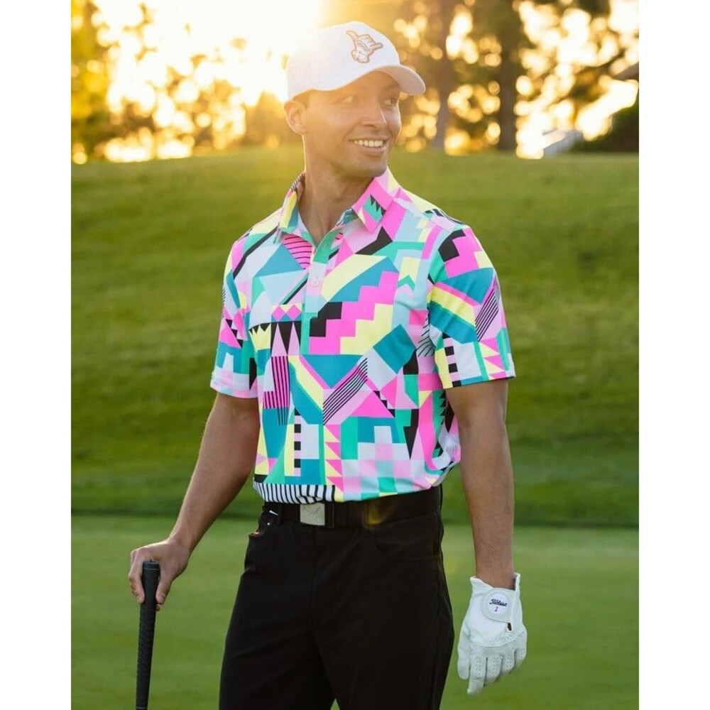 Sunday Swagger Polo Shirt Mens Large Chella Golf Performance Stretch Geometric
